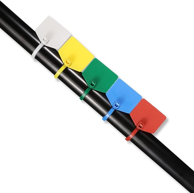 8 in Marker Nylon Cable Ties, Plastic Water Proof Tags, Self-Locking Written-on Cable Marker, Security Seals Label for Cabling, Wire Marking Label, Shipping Hanging Tags - Yellow/ 100pcs