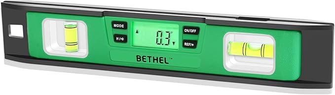 BETHEL Digital Torpedo Level -10 Inch IP54 Digital Magnetized Level Protected Electronic Bubble Inclinometer/Angle Finder/LED Display & V-Groove Base (10 Inch, Green)