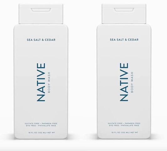 Native Body Wash Contains Naturally Derived Ingredients | For Women & Men, Sulfate, Paraben, & Dye Free Leaving Skin Soft and Hydrating | Sea Salt & Cedar 18 oz - 2 Pk-VeraVaultWomen