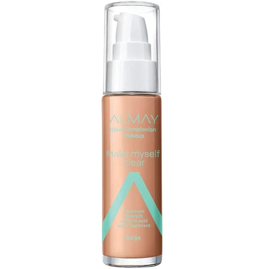 Almay Clear Complexion Makeup, Matte Finish Liquid Foundation with Salicylic Acid, Hypoallergenic, Cruelty Free, -Fragrance Free, Dermatologist Tested, 500 Beige, 1.0 oz-VeraVaultWomen