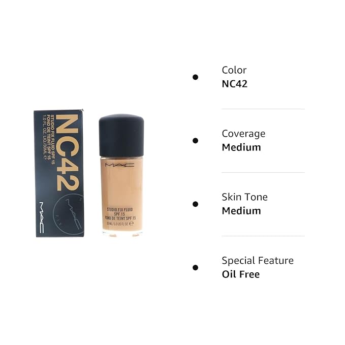 MAC Studio Fix Fluid Foundation SPF5, NC42, 1 Count, 1 Ounce-VeraVaultWomen