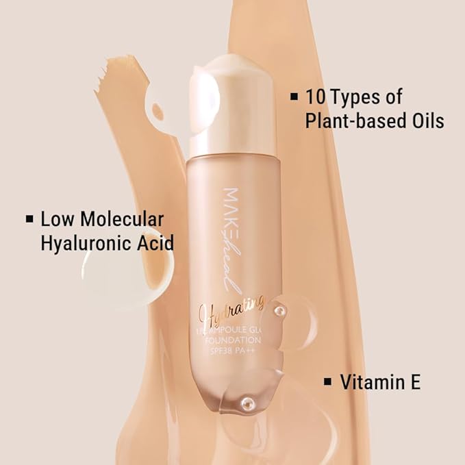 1.P.L AMPOULE GLOW FOUNDATION dewy glowy finish, liquid foundation with wand, all day coverage, blendable, 28g 0.99 fl Oz [21-N CLARITY]