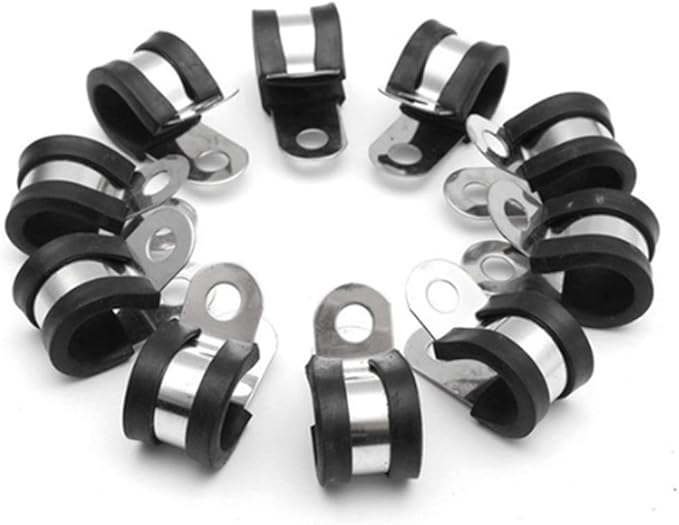 HOLYBEAR 5/8 Inch Stainless Steel Cable Clamp, Rubber Insulated Metal Conduit Wire Holder Strap Clips for Pipe, Tube, Hose Bracket (16mm, 20pcs)