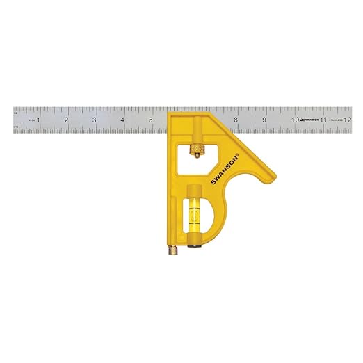 Swanson Tool Co TC131 12 inch Combo Square with Stainless Steel Rule, Inches/Metric Marks, Brass Bolt and Composite Body