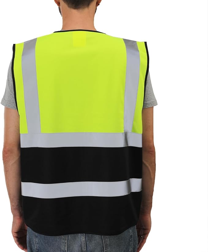 Dib Safety Reflective Vest High Visibility with Pockets and Zipper, Yellow and Black 4XL