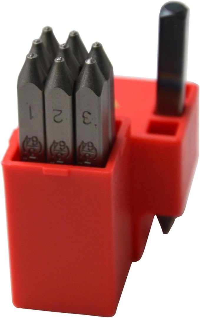 9pcs Heavy Duty Steel Stamp Uppercase Reverse Number 1/8 3mm Hand Stamping Character Mark Code Alphabet Punch Kit for Bracelet Ring Jewelry Sheet Metal Plate Making Mold Die