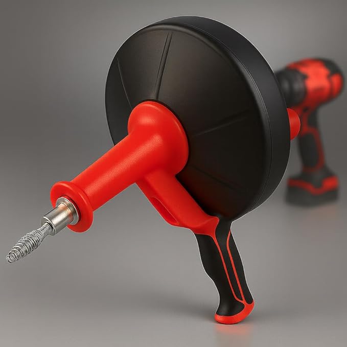 50 FT Drain Snake Hair Drain Clog Remover, Manual Or Powered, Plumbing Snake With Drill Adapte,Unclog Sink Drain Tool, Drain Auger for Toilet、Shower、Kitchen、Sink, No Auto Retract Or Feed, Red