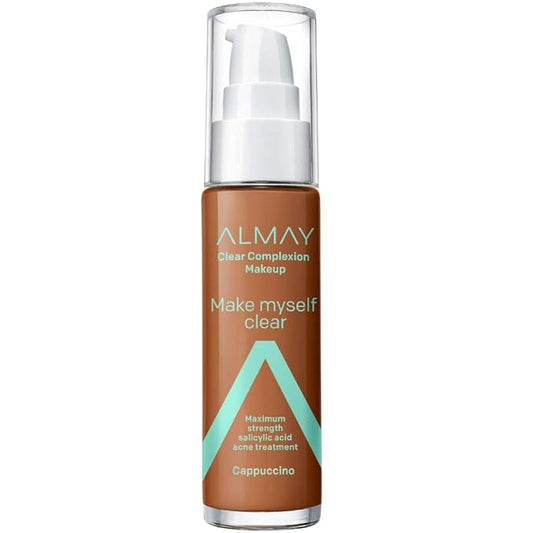 Almay Clear Complexion Makeup, Matte Finish Liquid Foundation with Salicylic Acid, Hypoallergenic, Cruelty Free, -Fragrance Free, Dermatologist Tested, 900 Cappuccino, 1.0 oz-VeraVaultWomen