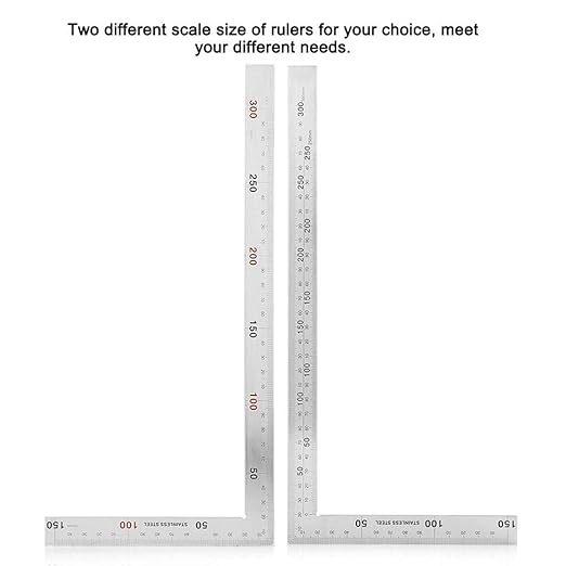 L-Shaped Framing Square Stainless Steel 90 Degree Right Angle Square Ruler Carpenter’s Square Metal Measurement Square Tool(300mm*150mm)