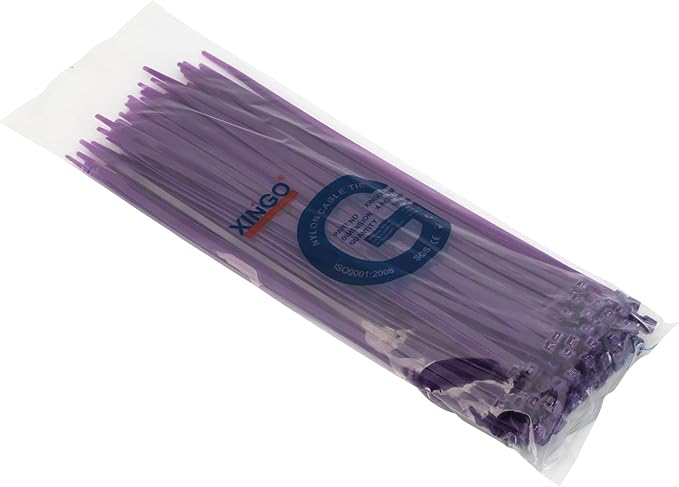 XINGO 100PCS Cable Zip Ties Heavy Duty, Premium Nylon Plastic Wire Ties with 50 Pounds Tensile Strength, Self-Locking Black Nylon Zip Ties for Indoor and Outdoor (12 inch, Purple)