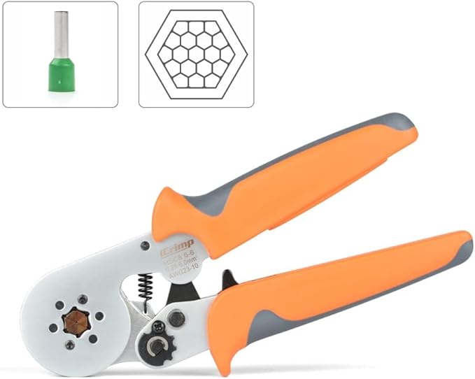 iCrimp Hexagonal Ratchet Crimper for End Sleeves and Ferrules 0.25-6mm² AWG 23-10, Wire Ferrule Crimping Tool (HSC8 6-6)