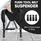 FUERI Leather Tool Belt with Suspenders Heavy Duty Bags Dual Hammer Holsters Tool Pouches for Men Construction Carpenters Electricians Framers Women Workers 16 Pockets