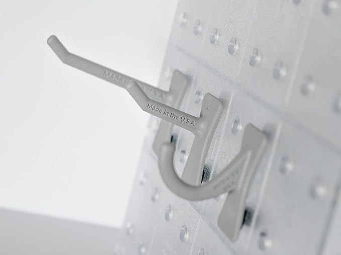 PegPro® J, 1", 2" Hooks Kit for Modern Plastic or Metal Pegboard – Durable Plastic Pegboard Hooks - For Garage, Kitchen, Craft Room, and more (J, 1", 2" Hooks - 50 Pack, Gray)