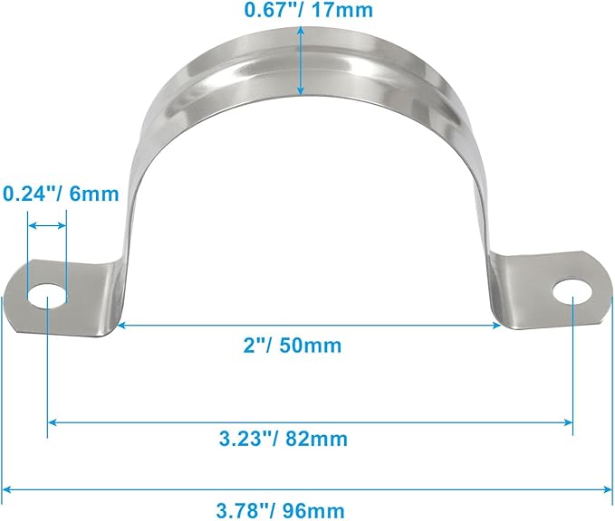 Hordion 10Pcs 2" Two Hole Strap U Bracket, M50 Rigid Pipe Strap Stainless Steel Conduit Clamp for Fixing Pipe