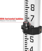 16FT Aluminum Grade Rod & Telescopic Leveling Rod - 5-Stage Survey Rod with Bubble Level, Dual-Sided Grade Stick for Laser Level, Portable Measuring Stick for Surveying