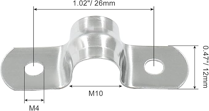 Hordion 50Pcs 3/8" Two Hole Strap U Bracket, M10 Rigid Pipe Strap Stainless Steel Conduit Clamp for Fixing Pipe