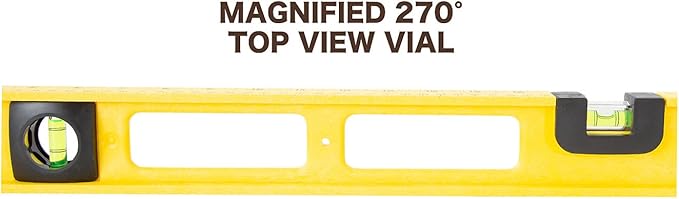 Mayes 10100 Polystyrene 3 Foot Level, 36 Inch Level Made in the USA, Contractor, Plumber, and Carpenter Tools, Impact Resistant Frame, Three Vials, Accurate to .001 Inch, Won’t Scratch Work Surfaces