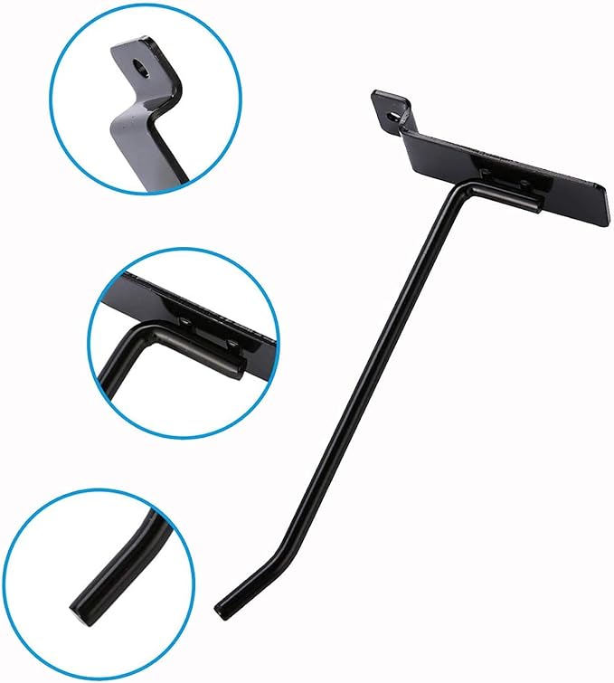 KINGDOM SOLUTIONS – 24-Pack Black Metal Slatwall Hooks (12x 4, 12x 6) – Heavy-Duty Slat Wall Accessories for Garage Organization, Retail Displays & Tool Storage Systems