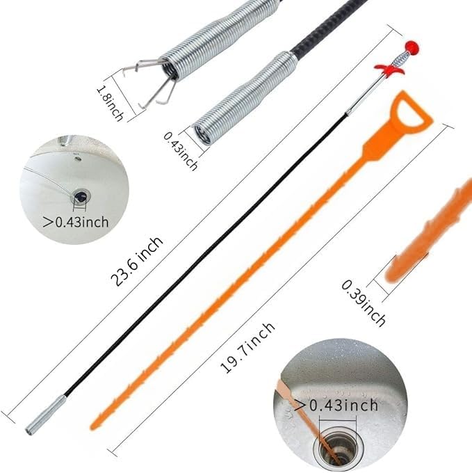 Drain Snake with Bendable Hose & 4 Claws - Flexible Hair Drain Clog Remover Tool for Sink, Toilet, Shower, and Tight Spaces, Grabber Claw Pick Up Reacher for Clogged Drains Cleaning (23.6in)