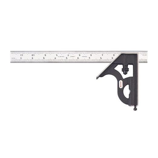 Starrett Steel Combination Square with Square Head - 12" Blade Length, Cast Iron Heads, Reversible Lock Bolt, Spirit Level, 16R Graduation Type - 11H-12-16R