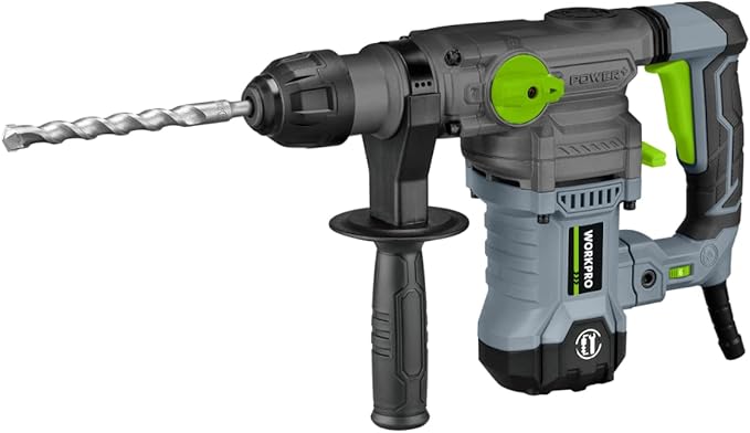 WORKPRO Premium 1-1/4 Inch SDS-Plus Rotary Hammer Drill, 12.5AMP, Heavy Duty Corded Version for Concrete Demolition Chipping Rotomartillo, 5 SDS-Plus Bits