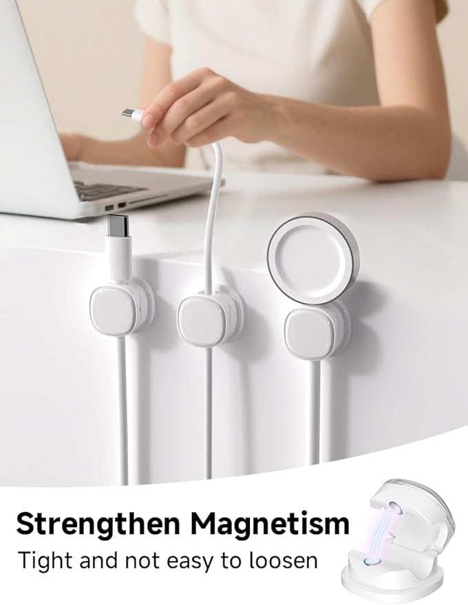 Magnetic Cable Clips, Adjustable Cord Holder Management, Adhesive Wire Keeper Organizer for Home Office Desk Phone PC Car Wall Desktop Nightstand Appliance (9-PCS White)