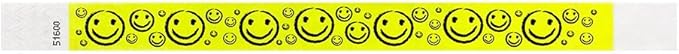 200 WristCo Yellow Smiley Face Tyvek Wristbands for Events - ¾” x 10” - Waterproof Recyclable Comfortable Tear Resistant Paper Bracelets Wrist Bands for Concerts Festivals Admission Party