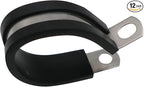 1.25" Cable Clamp Stainless Steel Rubber Cushioned Insulated Metal Clamp, Tube Holder for Tube, Pipe or Wire Cord Installation (12 Pack)