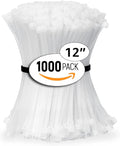 ALBO Zip Ties White 12 Inch 1000 Pack 50 lb, Long Plastic Cable Ties Thick 0.19 Inch Tie Wraps Heavy Duty UV Resistant Nylon Wire Ties for Indoor and Outdoor