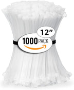 ALBO Zip Ties White 12 Inch 1000 Pack 50 lb, Long Plastic Cable Ties Thick 0.19 Inch Tie Wraps Heavy Duty UV Resistant Nylon Wire Ties for Indoor and Outdoor