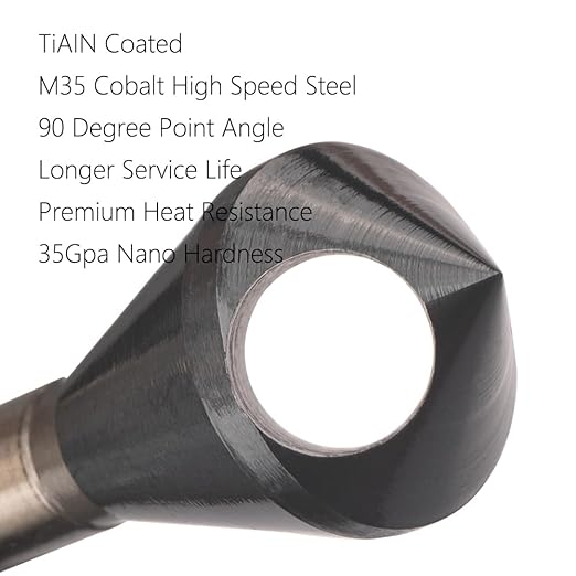 Cobalt Single End Countersink Drill Bits Set, TiAlN Coated 90 Degree Heavy Duty M35 Countersink Chamfer Tool for Metal, Stainless Steel, Copper, Wood, Fiberboard, 10-15MM