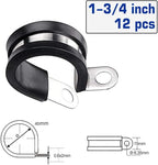 HOLYBEAR 1-3/4 Inch Stainless Steel Cable Clamp, Rubber Insulated Metal Conduit Wire Holder Strap Clips for Pipe, Tube, Hose Bracket (45mm, 12pcs)