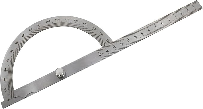 Haidong Angle Measuring Instrument Stainless Steel Protractor 0-180 Degree Rotary Arm Measuring Ruler Woodworking Degree Protractor（15cm）1PCS