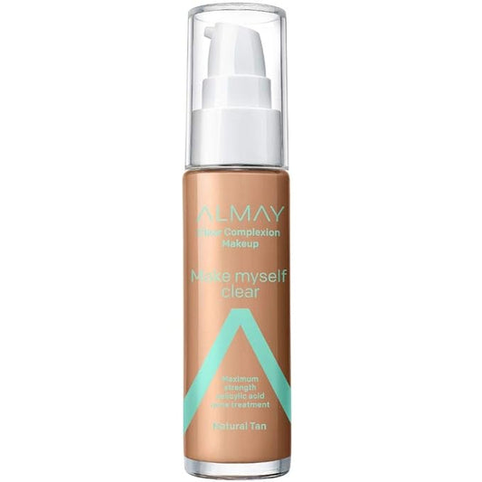 Almay Clear Complexion Makeup, Matte Finish Liquid Foundation with Salicylic Acid, Hypoallergenic, Cruelty Free, -Fragrance Free, Dermatologist Tested, 710 Natural Tan, 1.0 oz-VeraVaultWomen