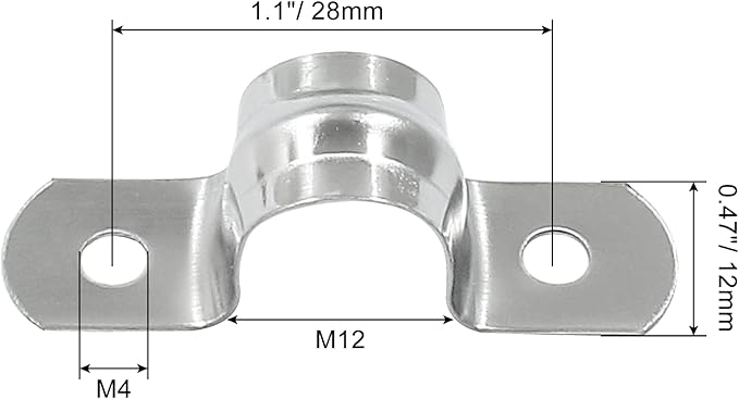 Hordion 50Pcs 12mm Two Hole Strap U Bracket, M12 Rigid Pipe Strap Stainless Steel Conduit Clamp for Fixing Pipe