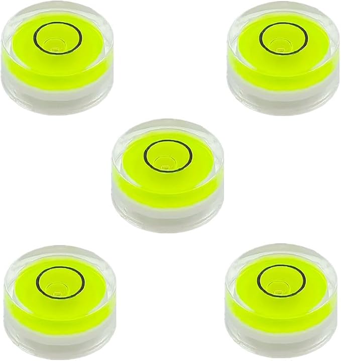 5Pcs Small Circular Bubble Levels with Double Sided Adhesive Bottom Mini Little Stick-on Bubble Spirit Level Measuring Layout Tools Levels (15x8mm)