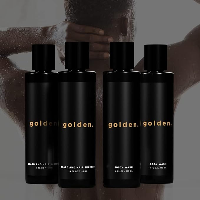 Golden Grooming Co. 3-in-1 Men's Body Wash - Hair & Beard Shampoo - Cleanses, Hydrates, Softens - Body Wash for All Skin Types - Refreshing Scent - 4FL Oz (Pack of 2)-VeraVaultWomen