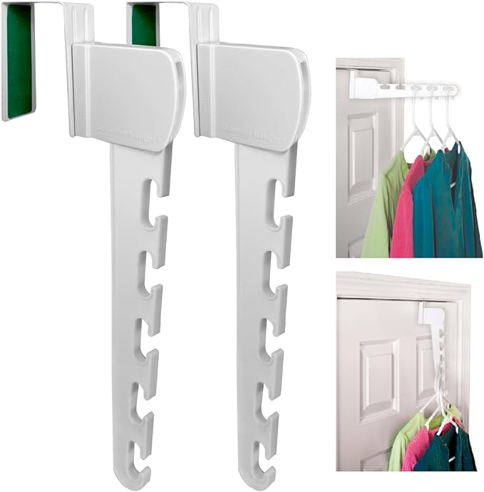 Wonder Hanger Over The Door 2-Pack Organizer for Clothes Hangers, Space-Saving Cascading Hanger Hooks, White