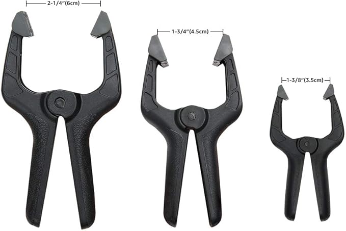 Amazon Basics 14-Piece Nylon Spring Clamp Set, 6 Pack of 3-3/8-inch, 4 Pack of 4-1/2-inch, 4 Pack of 6-1/2-inch, Black/Grey