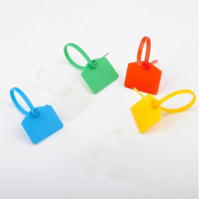 Cable Zip Tie with Tag,Wire Zip Ties with Label,100 Pcs Plastic Nylon Cable Ties,Multi Color Self-Locking Write on Tie Wraps