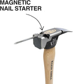 Klein Tools H80920H Milled Face Framing Hammer with Straight Claw, 20-Ounce Forged Steel, Hickory Handle, California Framing Style, Magnetic Nail Starter, and Extra-Large Squared Strike Face