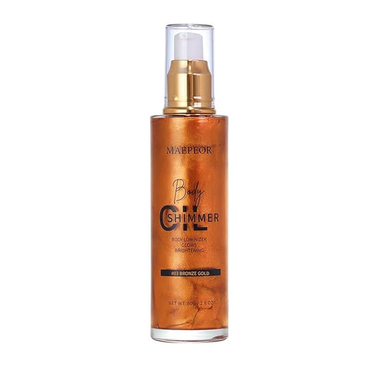 MAEPEOR Shimmer Body Luminizer 5 Colors Moisturizing Glow Illuminator Smooth and Non-sticky Summer Body Highlighter For Face & Body (80ML, 03 Bronze Gold)-VeraVaultWomen