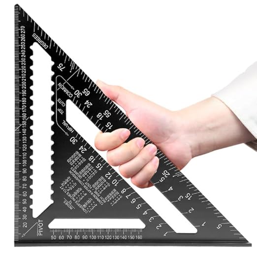 Carpenter Square 12-inch Layout Tool Alloy Metal Triangle Ruler Protractor,Black(MER)