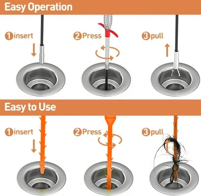 Drain Snake with Bendable Hose & 4 Claws - Flexible Hair Drain Clog Remover Tool for Sink, Toilet, Shower, and Tight Spaces, Grabber Claw Pick Up Reacher for Clogged Drains Cleaning (23.6in)