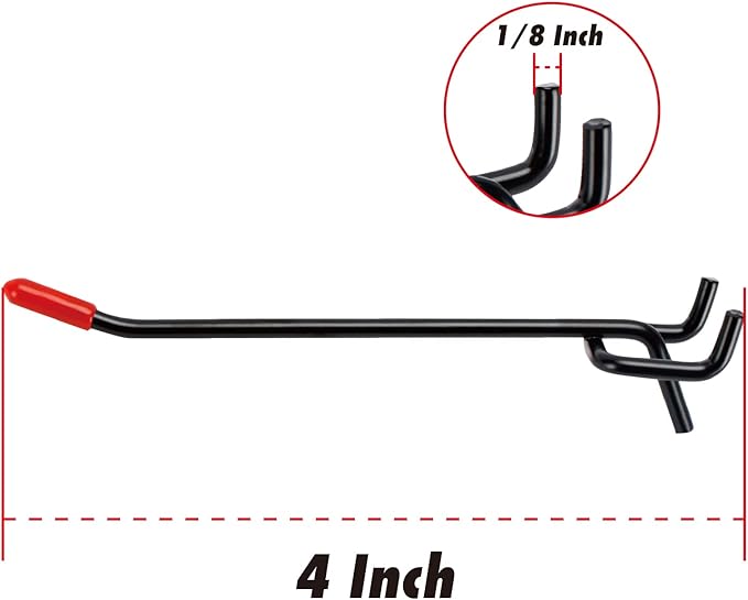 Black E-Coat Steel 4-Inch Pegboard Hooks Hanger Organizer Assortment with Red Cap, 50-Piece