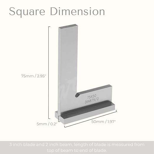 Machinist Square with Base, Atarvana 90 Degree Precision Square Right Angle Ruler Hardened Steel for Woodworking Carpentry