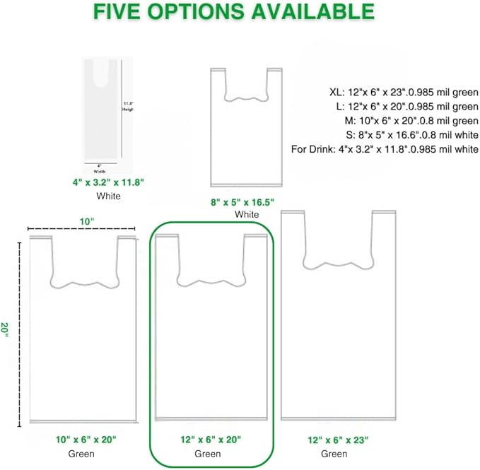 (Large) OrangeBio Certified Home Compostable Shopping Bags, 200ct, 12"x 6" x 20" (Extra Thick), Hold 20 lbs, Thank You/Grocery/Take Out/T Shirt/To-Go Bags for Retail, Grocery Store