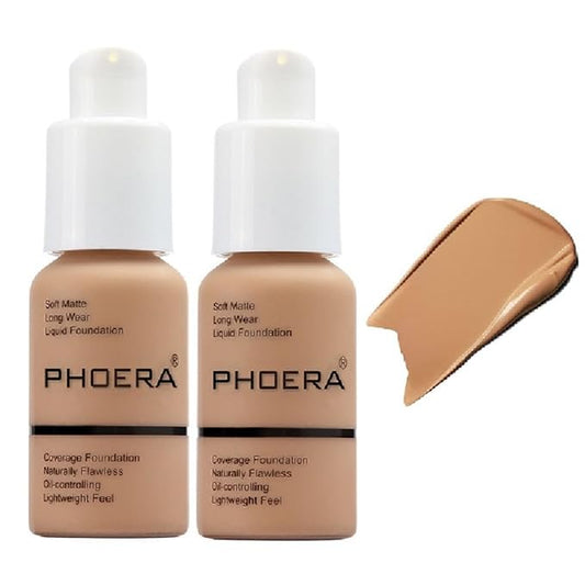 2 Pack PHOERA Foundation,Matte Oil Control Concealer Foundation Cream,PHOERA Long Lasting Waterproof Matte Liquid Foundation for Women Girls (105 Sand)-VeraVaultWomen