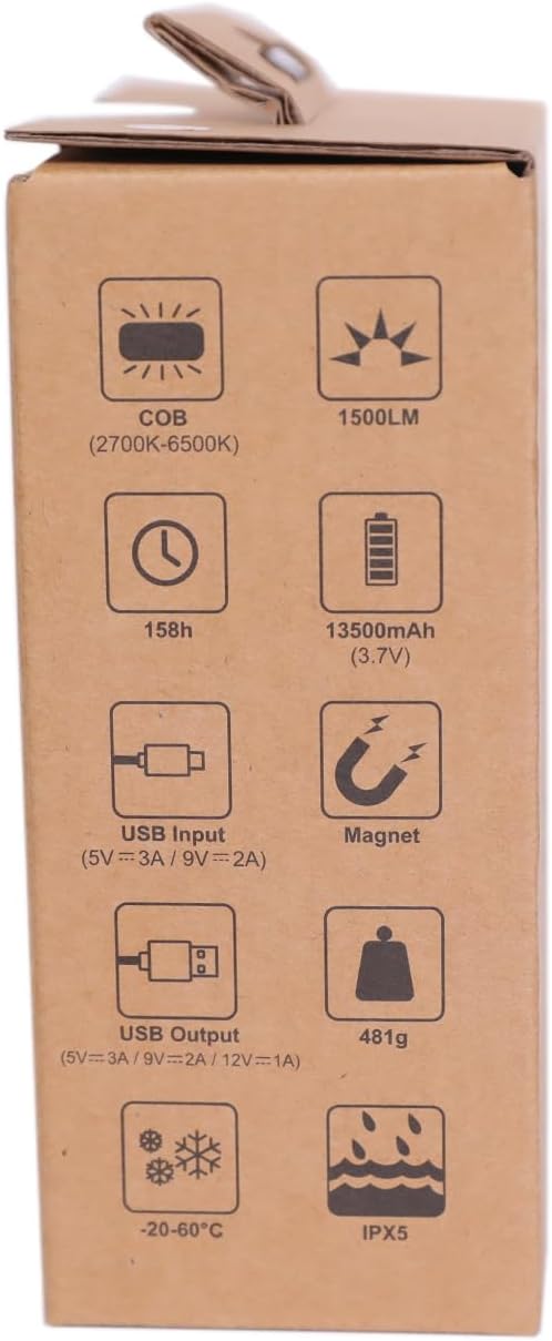 klarus WL3 Camping Light Magnetic Work Light, 1500 High Lumens, 13500mAh High Capacity, 6 Light Modes, Rechargeable Portable LED Lights for Work, DIY, Emergency Power Outage, Car Repair & Camping