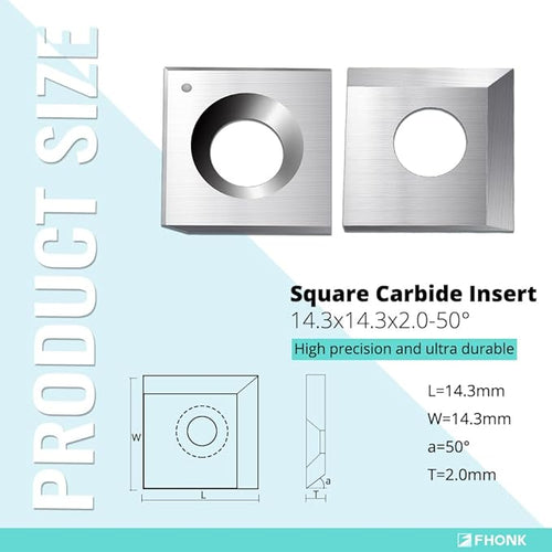 14.3mm Square Straight Carbide Cutters, for Woodturning Replacement Cutter Knives, Fits Spiral, Helical Planer Cutter, Wood Lathe Turning Tool, 10-Piece (14.3x14.3x2.0-50°)